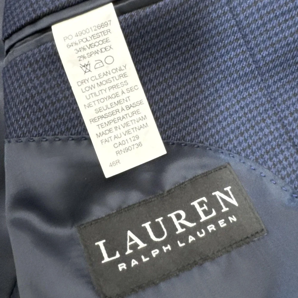 Ralph Lauren Blazer Mens 46R Blue Check 2 Button Stretch Travel LRL Sport Coat